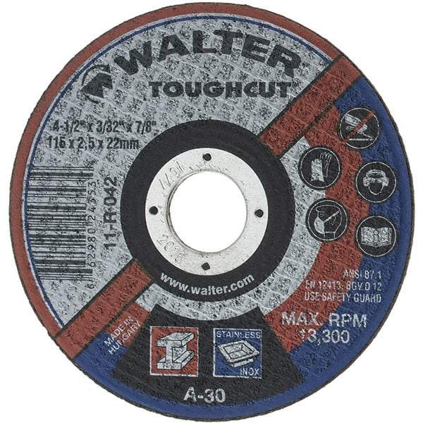 Value Collection - 4-1/2" 30 Grit Aluminum Oxide Cutoff Wheel - 3/32" Thick, 7/8" Arbor, 13,300 Max RPM - Industrial Tool & Supply