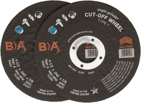 Value Collection - 4-1/2" Aluminum Oxide Cutoff Wheel - 0.04" Thick, 7/8" Arbor, 17,000 Max RPM - Industrial Tool & Supply