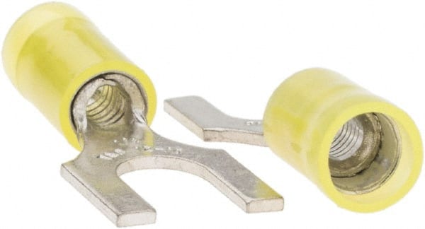 Value Collection - 1/4" Stud, 12 to 10 AWG Compatible, Partially Insulated, Crimp Connection, Standard Fork Terminal - Industrial Tool & Supply