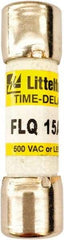 Value Collection - 500 VAC, 15 Amp, Time Delay General Purpose Fuse - 1-1/2" OAL, 13/32" Diam - Industrial Tool & Supply