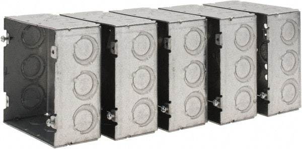 Value Collection - (17) 1/2 & 3/4" Knockouts, Steel Square Junction Box - 4-11/16" Overall Height x 4-11/16" Overall Width x 2-1/8" Overall Depth - Industrial Tool & Supply