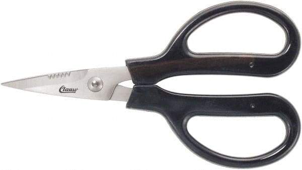 Clauss - 3" LOC, 9-1/4" OAL Stainless Steel Blunt Point Trimmers - Serrated, Plastic Handle, For Paper, Fabric - Industrial Tool & Supply