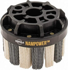 Brush Research Mfg. - 4" 120 Grit Ceramic/Silicon Carbide Tapered Disc Brush - Medium Grade, CNC Adapter Connector, 1.38" Trim Length, 7/8" Arbor Hole - Industrial Tool & Supply