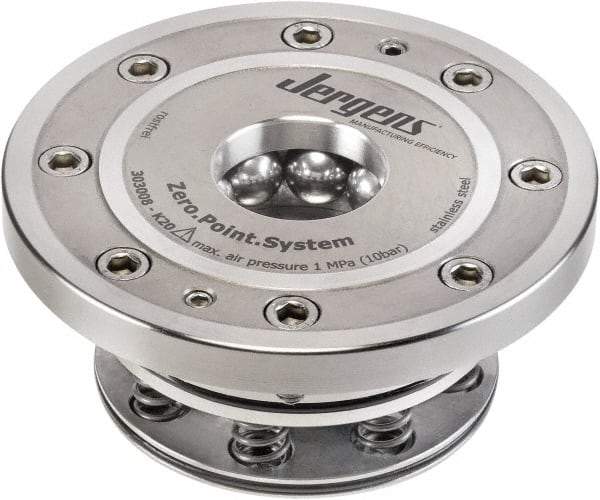 Jergens - ZPS Pneumatic CNC Quick Change Clamping Module - 1 Module Center, M22 Top Mount, 25 kN Retention Force, 8 bar (116 Lb/Sq In) Unlocking Pressure, 0.005mm Repeatability - Industrial Tool & Supply