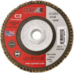 Camel Grinding Wheels - 60 Grit, 7" Disc Diam, 5/8-11 Center Hole, Type 29 Ceramic Flap Disc - 8,600 Max RPM, Polyester Backing, Arbor Attaching System, Coated - Industrial Tool & Supply