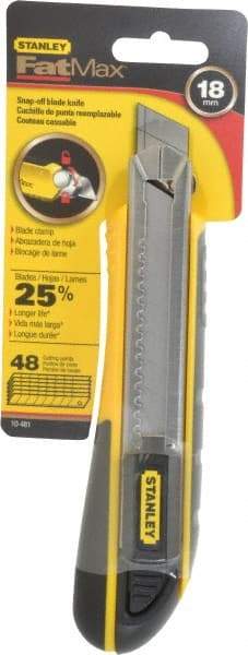 Stanley - Snap Utility Knife - 4-3/8" Blade, Yellow, Silver & Black TPE Handle, 6 Blades Included - Industrial Tool & Supply