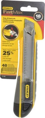 Stanley - Snap Utility Knife - 4-3/8" Blade, Yellow, Silver & Black TPE Handle, 6 Blades Included - Industrial Tool & Supply
