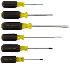 Stanley - 6 Piece Cabinet, Phillips & Slotted Screwdriver Set - Blade Sizes: Length 3, 4 & 6, Width 1/4, 5/16 & 3/16, Bit Sizes: Philips #1 to #2 - Industrial Tool & Supply