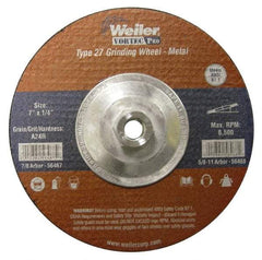 Weiler - 24 Grit, 7" Wheel Diam, 1/4" Wheel Thickness, Type 27 Depressed Center Wheel - Very Coarse Grade, Aluminum Oxide, Resinoid Bond, R Hardness, 8,500 Max RPM - Industrial Tool & Supply