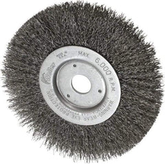 Weiler - 6" OD, 3/4" Arbor Hole, Crimped Wheel Brush - 1/2" Face Width, 1-7/16" Trim Length, 0.014" Filament Diam, 6,000 RPM - Industrial Tool & Supply