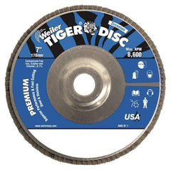 Weiler - 36 Grit, 7" Disc Diam, 7/8" Center Hole, Type 29 Zirconia Alumina Flap Disc - 8,600 Max RPM, Aluminum Backing, Quick Change Type S Attaching System, Coated - Industrial Tool & Supply