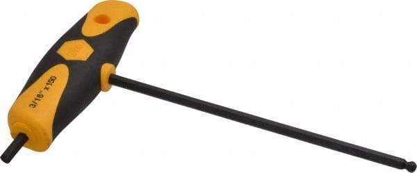 Wiha - 3/16" Hex, T-Handle Cushion Grip, Ball End Hex Key - 150mm OAL, Inch System of Measurement - Industrial Tool & Supply