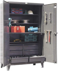 Strong Hold - 4 Shelf Pegboard Storage Cabinet - Steel, 48" Wide x 24" Deep x 78" High, Dark Gray - Industrial Tool & Supply