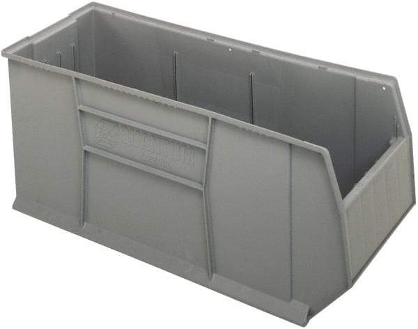 Quantum Storage - 175 Lb. Load Capacity, 41-7/8" Deep, Gray Polypropylene Hopper Stacking Bin - 17-1/2" High x 16-1/2" Wide x 41-7/8" Long - Industrial Tool & Supply
