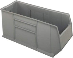 Quantum Storage - 175 Lb. Load Capacity, 41-7/8" Deep, Gray Polypropylene Hopper Stacking Bin - 17-1/2" High x 16-1/2" Wide x 41-7/8" Long - Industrial Tool & Supply