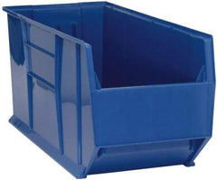 Quantum Storage - 175 Lb. Load Capacity, 41-7/8" Deep, Blue Polypropylene Hopper Stacking Bin - 17-1/2" High x 16-1/2" Wide x 41-7/8" Long - Industrial Tool & Supply