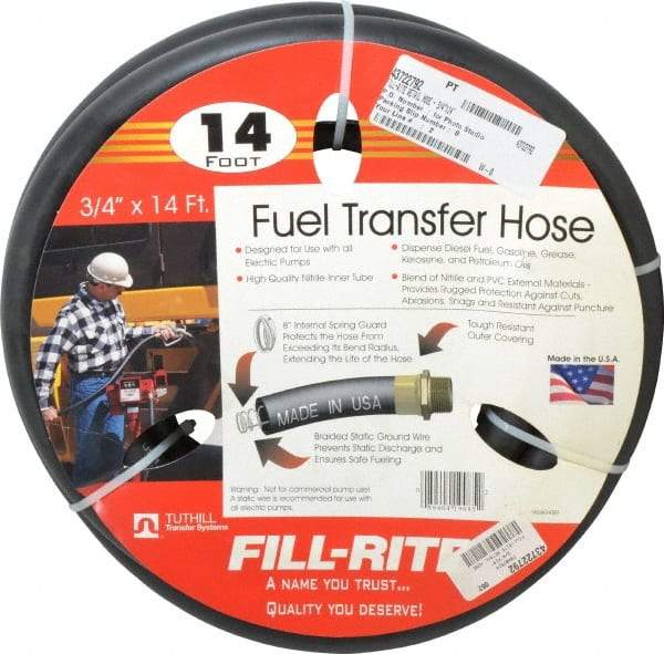 Tuthill - 3/4" ID x 3/4" OD x 14' OAL, NPT Petroleum Transfer Hose - -30 to 140°F - Industrial Tool & Supply