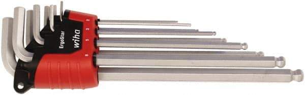 Wiha - 9 Piece L-Key Ball End Hex Key Set - Hex Range 1.5 to 10mm - Industrial Tool & Supply