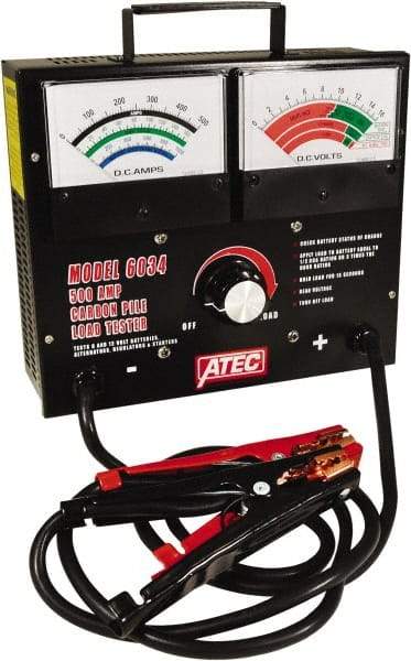 ATEC - 6/12 Volt Battery Load Tester - 0 to 1,000 CCA Range, 2-1/2' Cable - Industrial Tool & Supply