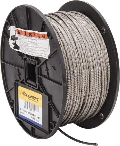 Value Collection - 500' Long, 1/8" Diam, Aircraft Cable - 1,780 Lb Breaking Strength, Material Grade 316, 7 x 19 Strand Core - Industrial Tool & Supply