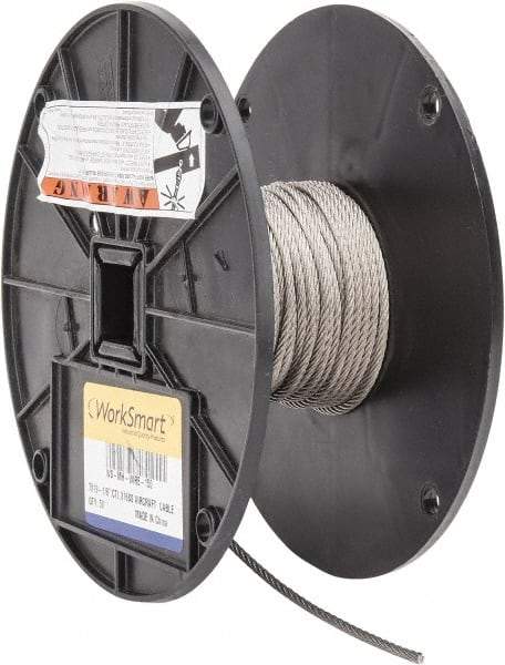 Value Collection - 50' Long, 1/8" Diam, Aircraft Cable - 1,780 Lb Breaking Strength, Material Grade 316, 7 x 19 Strand Core - Industrial Tool & Supply