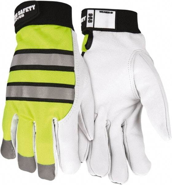 MCR Safety - Size M Goatskin General Protection Work Gloves - For Work & Driver, Uncoated, Hook & Loop Cuff, White/Yellow/Black, Paired - Industrial Tool & Supply