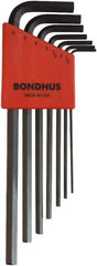 Bondhus - 7 Piece L-Key Ball End Hex Key Set - Hex Range 1.5 to 6mm, 8-3/4" OAL, Protanium High Torque Steel - Industrial Tool & Supply