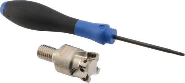 Seco - 1" Cut Diam, 0.03" Max Depth, M12 Modular Connection Indexable High-Feed End Mill - Screw Holding Method, LP.. 06 Insert, R217.21 Toolholder, Through Coolant - Industrial Tool & Supply