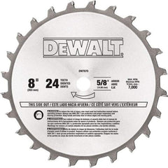 DeWALT - 8" Diam, 5/8" Arbor Hole Diam, 24 Tooth Wet & Dry Cut Saw Blade - Tungsten Carbide-Tipped, Standard Round Arbor - Industrial Tool & Supply