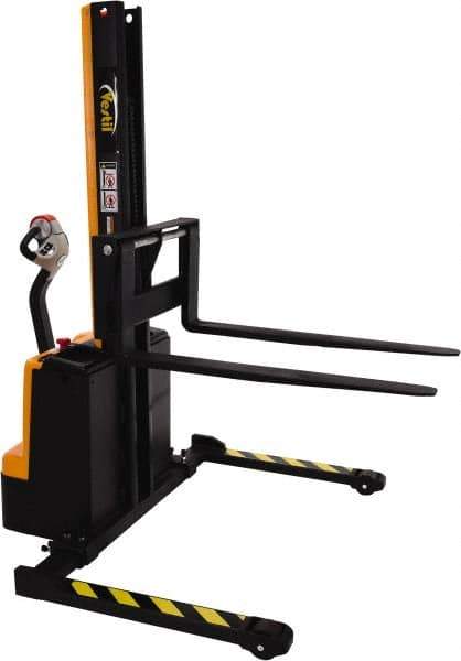 Vestil - 1,500 Lb Capacity, 64" Lift Height, Battery Powered Stacker - 1-1/2" Lowered Height, 42" Fork Length, 58-1/2" Overall Width - Industrial Tool & Supply