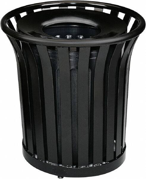 Rubbermaid - 36 Gal Black Round Decorative Waste Receptacle With Top - Steel, 826mm High - Industrial Tool & Supply