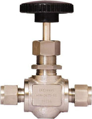 Brennan - 3/8" Pipe, Straight Needle Valve - PTFE Seal, Tube Ends, Stainless Steel Valve, 6,000 Max psi - Industrial Tool & Supply