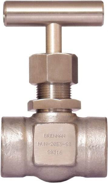 Brennan - 3/4" Pipe, Straight Needle Valve - PTFE Seal, Tube Ends, Stainless Steel Valve, 6,000 Max psi - Industrial Tool & Supply