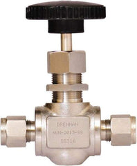 Brennan - 3/8" Pipe, Straight Needle Valve - PTFE Seal, Tube Ends, Stainless Steel Valve, 6,000 Max psi - Industrial Tool & Supply