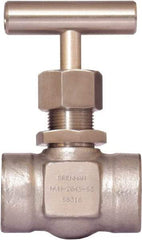 Brennan - 3/4" Pipe, Straight Needle Valve - PTFE Seal, Tube Ends, Stainless Steel Valve, 6,000 Max psi - Industrial Tool & Supply