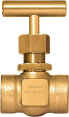 Brennan - 1/2" Pipe, Straight Needle Valve - PTFE Seal, NPT Ends, Brass Valve, 3,000 Max psi - Industrial Tool & Supply