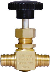 Brennan - 1/4" Pipe, Straight Needle Valve - PTFE Seal, NPT Ends, Brass Valve, 3,000 Max psi - Industrial Tool & Supply