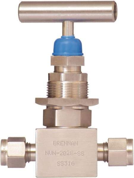 Brennan - 1/2" Pipe, Straight Needle Valve - PTFE Seal, NPT Ends, Stainless Steel Valve, 6,000 Max psi - Industrial Tool & Supply