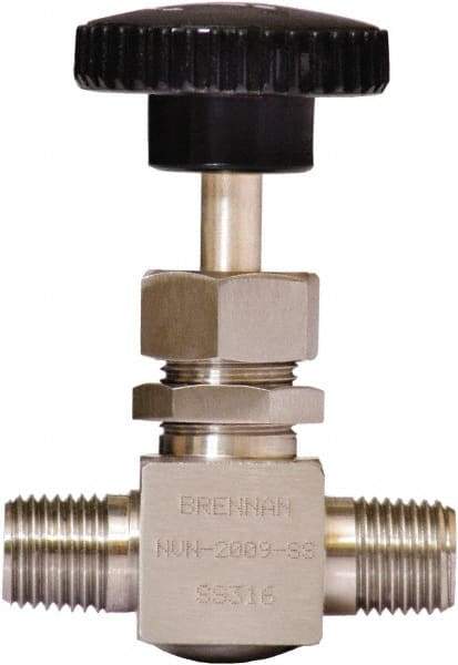 Brennan - 1/4" Pipe, Straight Needle Valve - PTFE Seal, NPT Ends, Stainless Steel Valve, 6,000 Max psi - Industrial Tool & Supply