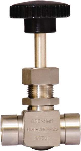 Brennan - 1/4" Pipe, Straight Needle Valve - PTFE Seal, NPT Ends, Stainless Steel Valve, 6,000 Max psi - Industrial Tool & Supply