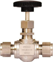 Brennan - 1/2" Pipe, Straight Needle Valve - PTFE Seal, Tube Ends, Stainless Steel Valve, 6,000 Max psi - Industrial Tool & Supply