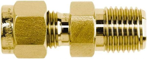 Brennan - 3/8" OD, Brass Male Connector - NPT Ends - Industrial Tool & Supply