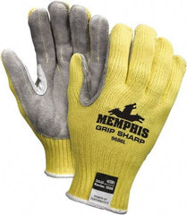 MCR Safety - Size S, ANSI Cut Lvl A3, Abrasion Lvl 5, Cut Resistant Gloves - Palm Coated, Yellow/Gray - Industrial Tool & Supply