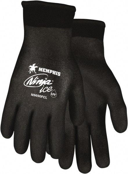 MCR Safety - Size L Work Gloves - Knit Wrist Cuff, Black Polymer, Shell, White Logo, Hem, Paired - Industrial Tool & Supply