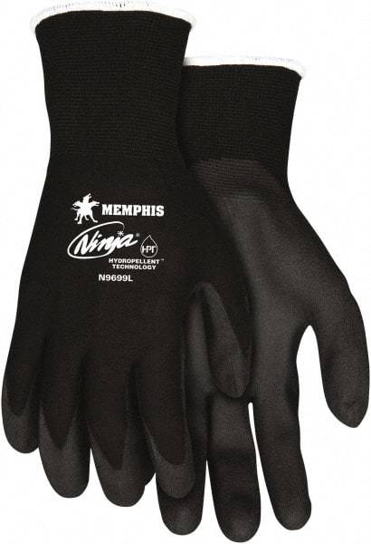 MCR Safety - Size L, ANSI Puncture Lvl 2, Abrasion Lvl 3, Cut & Puncture Resistant Gloves - Palm Coated, Black - Industrial Tool & Supply