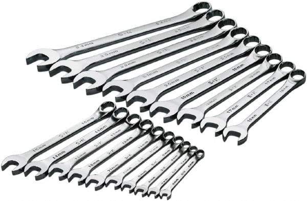 SK - 19 Piece, 6mm to 24mm, 12 Point Combination Wrench Set - Metric Measurement Standard, Chrome Finish, Comes in Rack - Industrial Tool & Supply