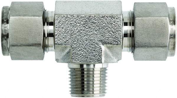 Brennan - 1/2" OD, Stainless Steel Male Branch Tee - Comp x MNPT Ends - Industrial Tool & Supply