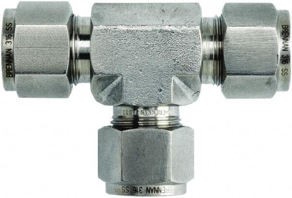 Brennan - 1/2" OD, Stainless Steel Union Tee - Comp x Comp x Comp Ends - Industrial Tool & Supply