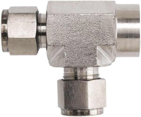 Brennan - 3/8" OD, Stainless Steel Female Run Tee - Comp x FNPT x Comp Ends - Industrial Tool & Supply