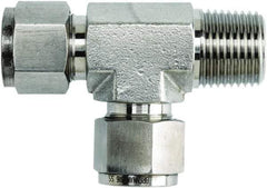 Brennan - 1/4" OD, Stainless Steel Male Run Tee - Comp x MNPT x Comp Ends - Industrial Tool & Supply